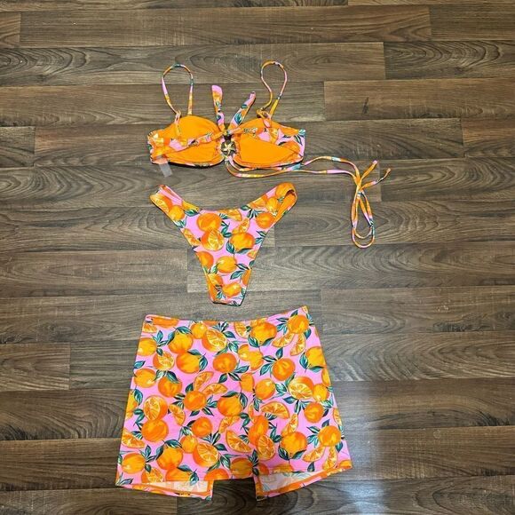 FN 3 Piece Pink Oranges Bikini Cover Up - Picture 2 of 2